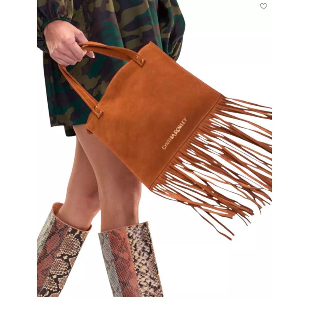 Cynthia Rowley Women's Felicity Fringe Suede Tote NWT 198 Brown - Picture 2 of 2